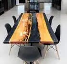 Glaiter Gray River Epoxy Table Top | Walnut Wood | Handmade Customizable Table