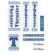 Thruster - TRI POWER BLUE T on CLEAR decal set- old school bmx