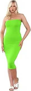 [Hamishkane] Womens Boob Tube Midi Bodycon Dress, Plain Strapless Slim Fit Stretchy Bandeau Pencil Dresses for Women UK, Summer Long Strapless Party Wear