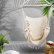 Gardeon Hammock, Single or Double Size Chair Portable Camping Swing Hanging Chairs Hammocks Patio Backyard Porch Outdoor Indoor Furniture, with Stand Firm Structure Cream