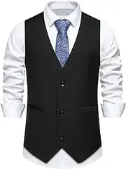 [ZISTRCBAO] Men'S V-Neck Suit Vests Casual Slim Waistcoat - Single-Breasted Formal Business Dress Vest Waistcoat,Wedding Party Solid Color Suit Vest With Pocket