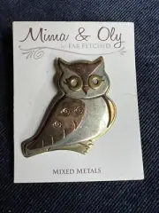 New Mima & Oly Beautiful Unique Mixed Metal Owl Brooch