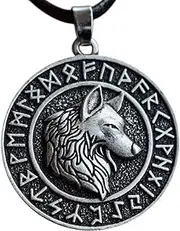 [PikaLF] Wolf Necklace for Men, Silver Metal Alloy Chain, Norse Viking Wolf Pendant Necklace, Amulet Pendant, Leather Cord