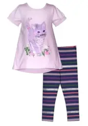 NEW Bonnie Jean Girls Size 12 "LAVENDER SEQUIN KITTY" Tunic Top Legging Pant Set