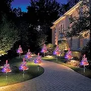2-Packs Pink Christmas Solar Lights Outdoor,Christmas Lights Waterproof IP65,Solar Christmas Garden Stake Lights,with 20 Multicolor LED for Garden Yard and Outside Decorations