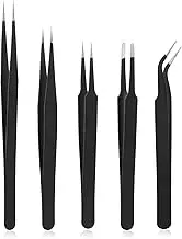 Prasacco 5 Piece Tweezers Set, Pearl Tweezers Stainless Steel Precision Tweezers Set for Jewellery Making, DIY Crafts, Electronic Repairs, Manicure Tools (5 Models)