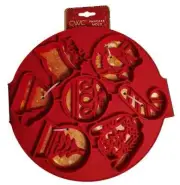 CWC Silicone Pancake Eggs RED 7 Molds Sled Hat Wreath Snow Globe Ornament Candy