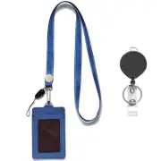 1 Pack Lanyard with PU Leather Vertical ID Badge Holder and Retractable Badge...