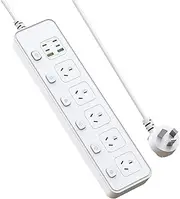 Power Board with Individual Switch - Power Strip USB with 5 AC Outlets, 6 USB C Fast Charging Mountable Powerboard with 2M Extension Cord, 2500W/13A, Overload Protection for Home and Office (White)