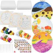 3Pcs Needle Felting Kit for Beginners Felt Painting Kit with Wool Bag Needle Foam Pad Frame Felt Cloth DIY Wool Needle Felt Starter Pack with Instructions for Home Decorations