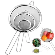 Set of 3 Fine Mesh Strainer Multifunction Stainless Steel Strainers with Sturdy Handle