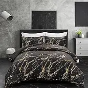 Australian Standard Light Weight Comforters Set-3 Piece All Seasons Bedding Set with Polyester Filling-Soft Quilt Donna Duvet Set-Includes Comforter & 2 Pillowcases (Black Gold, Queen)