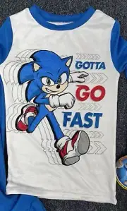 New Boys Sonic Hedgehog Gotta Go Fast Flannel Pajamas 2 piece Sleep wear Set