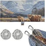 Highland Cattle Snowy Mountain Hammocks for Camping with Hanging Rope Portable Hammock for Outside Patio Backyard Poolside
