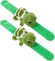 KOMBIUDA 2Pcs Plush Turtle Snap Bracelets Fun Animal Theme Slap Bands for Party Favors Soft and Wristband for