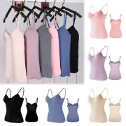 Womens Camisole With Built in Shelf Bra Spaghetti Strap Vest Tank Tops T Shirt