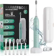 BarberBoss Electric Toothbrush for Adults - Oscillation & Vibration Sound Technology, Includes 6 Brush Heads, Smart Timer, Portable Design with Carry Case, Model QR-7537 (Mint)
