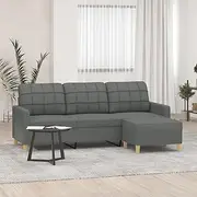 [vidaXL] Modern 3-Seater Sofa Set with Footstool in Dark Grey Fabric, Comfortable Seating for Living Room and Lounge Area