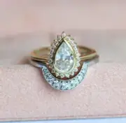 2.30Ct Pear Simulated Diamond Halo Bridal Ring Set 925 Sterling Silver