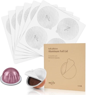 Aluminum Foil Lids to Reuse Coffee Pods Compatible with Nespresso Vertuoline 120