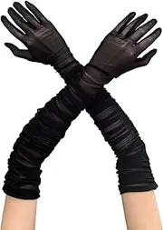 [Lopsity] Women Sheer Gloves Mesh Tulle Long Gloves Bridal Gloves Party Dance Opera Wedding Gloves