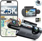 [Juscar] 3 Channel Dash Cam with WiFi & GPS, Voice Control 4K/2.5K+1080P+1080P Triple Car Camera, Front and Rear/Inside, 3” IPS Touch Screen, Free 32GB Card, 24Hr Parking, Support 512GB Max