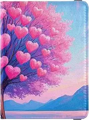 [Amooorous] Cartoon Pink Romantic Love Tree Leather decorative passport holder for travel men Travel Documents Organizer Protector Passport Case Waterproof, Cartoon pink romantic love tree, 1 size