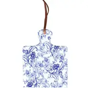 Hanging Ceramic Trivet / Cheese Chopping Board Blue and White Floral Cork Back
