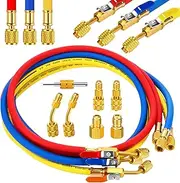 Innconee 5FT AC Manifold Gauge Hose Set With R410A Mini Split Adapter for Refrigerant Charging - 10 Pcs for R134A R404A R12 R22 R502 R1234YF (Bright)