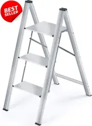 3-Step Aluminium Folding Ladder, Portable Stepladder with Large Platform