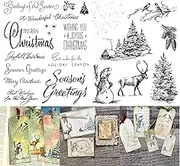 Briartw Season's Greetings Clear Stamps for Card Making,Scrapbooking,Photo Album,Bookmarks,Tags and DIY Cards- Merry Christmas Sentiments,Snowman,Pine Tree,Reindeer and Winter Scene