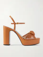 [Valentino Garavani] Valentino Garavani - Embellished Leather Platform Sandals - Tan - IT39 IT 39 Brown