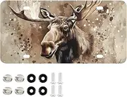 XYMZR License Plate Moose Head Aluminum Decorative Car Front License Plate Vanity Tag Metal Car Plate for Men Women 6 × 12 Inch
