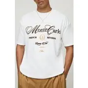 Mens White Oversized Extended Neck Monte Carlo T-Shirt