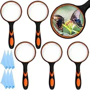 6 Pcs 10X Magnifying Glass, Handheld Reading Magnifier, 75mm Magnifying Glass Lens, with Non-Slip Soft Rubber Handle for Newspaper Reading, Insect, Science for Seniors Kids