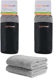 Flightmode Microfiber Sports Towel 2 Pack, 130x75cm Large Non-SlipYoga Towels for Swimming Yoga Gym Travel Sport Trip Pilates Workout Beach Fitness, Soft Ultra Absorbent Quick Dry Towels (2, Gray)