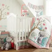 Levtex Baby - Fiona Crib Bed Set - Baby Nursery Set - Pink, Teal, and White - Woodland Forest Theme - 5 Piece Set Includes Quilt, Two Fitted Sheets, Wall Decal & Skirt/Dust Ruffle