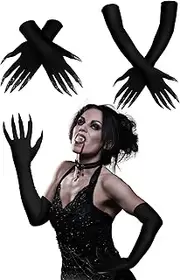 [Bencailor] Halloween Costume Paw Gloves 2 Pair Long Fingernails Black Party Gloves Claw Gloves Glitter Gloves Cat Paw Gloves