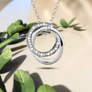 White Gold Triple Interlocking Ring White Pendant Necklace Embellished With SWAROVSKI® Crystals