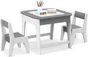 BABY JOY Kids Table & Chairs Set, Toddler Activity Table Set with Double-Sided Tabletop & Hidden Storage Space, 2 Ergonomic Chairs, 3-Piece Fun Children Furniture Set for Arts, Crafts, Snack Time