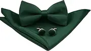 [ZEYMINER] Mens Solid Color Pre-tied Bow Tie and Pocket Square Cufflink Set with Gift Box