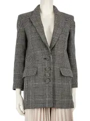 Grey Wool Houndstooth Blazer Jacket
