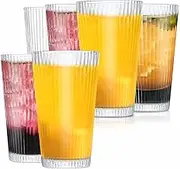 16 oz Ribbed Drinking Glasses Set of 6 - Vintage Highball Tumblers, Elegant Glassware for Iced Coffee and Whiskey (Set of 6)