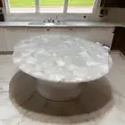 30" White Quartz Stone Coffee Table Top Handmade Crystal Healing Gemstone Table