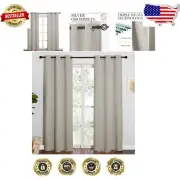 Set of 2 Natural Room Darkening Curtains - 84 Inches, Insulated & Noise-Reducing