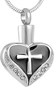 DOTUIARG Heart Shape Cross Stainless Steel Keepsake Urn Memorial Pet Ashes Jewelry Cremation Pendant Necklace