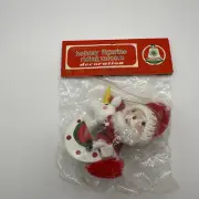Vintage Commodore Santa Clause On Unicorn Wood Taiwan Christmas Ornament 1970s
