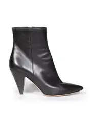Black Ankle Point Toe Leather Boots