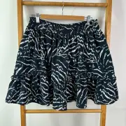 Decjuba Mini Skirt Womens Large Black & White Penny Printed Fuzzy Zebra NWT