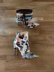 CHRISTIAN LOUBOUTIN So Kate white patent leather collage print ankle boots 7 37